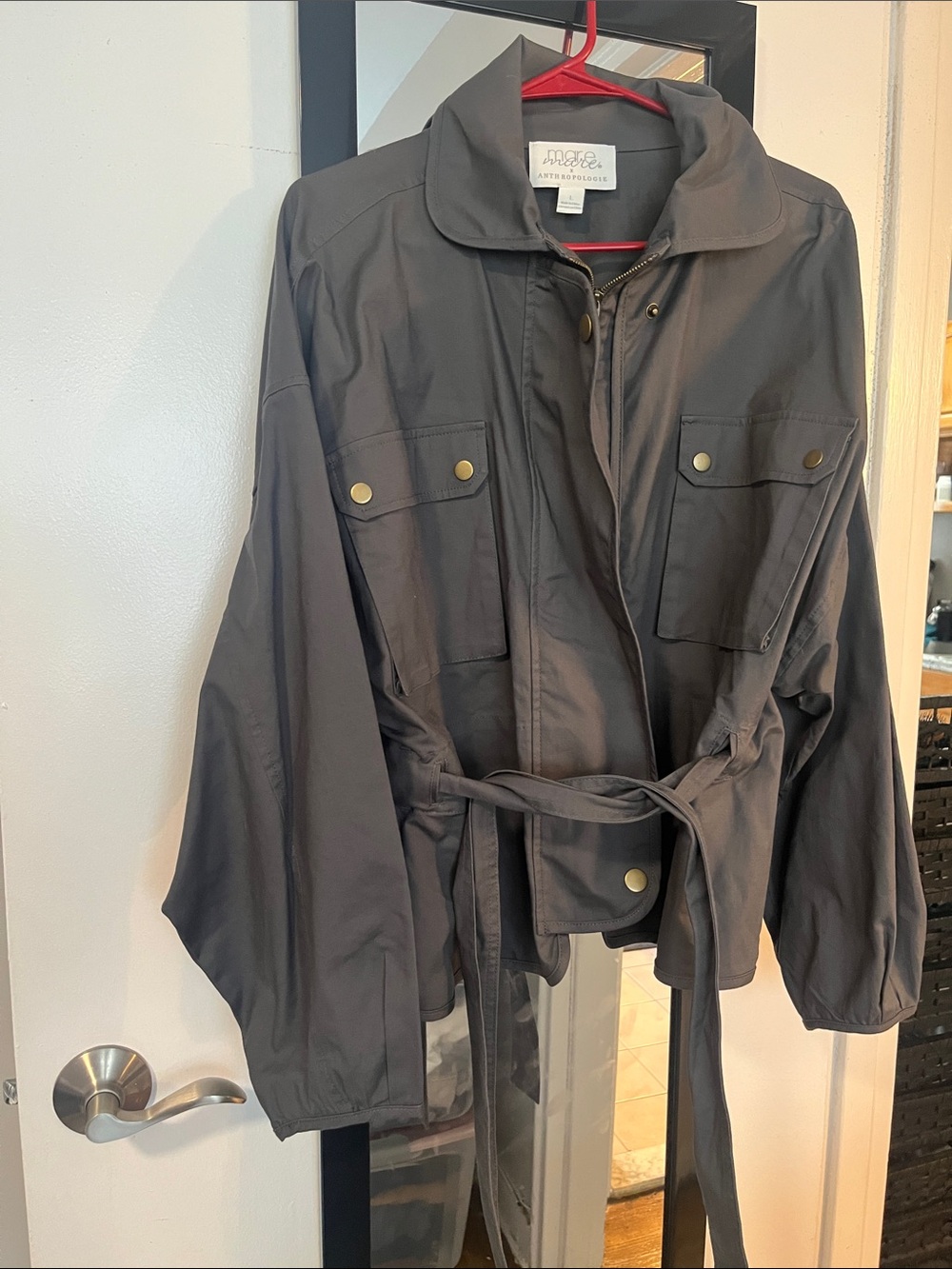 Anthropologie Slate Gray Utility Jacket with Tie Belt
